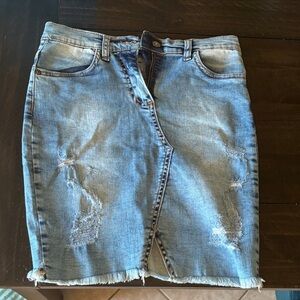 Tommy Hilfiger Light Blue Distressed Pencil Skirt